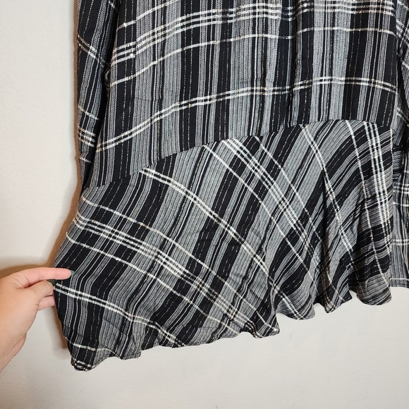 Lane Bryant Gold Metallic Black Grey Plaid Popover Button Shirt Peplum Back 3X - Picture 9 of 16
